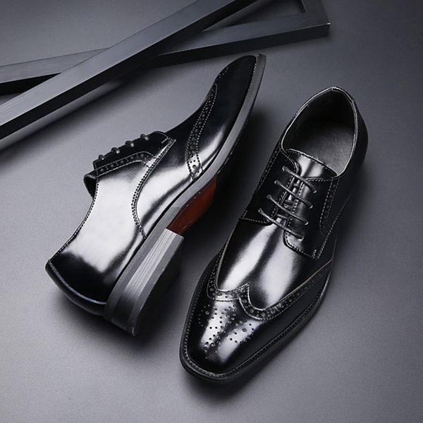 

new leather carved business men dress shoes spring/autumn vintage men formal men's square toe shoes black brown