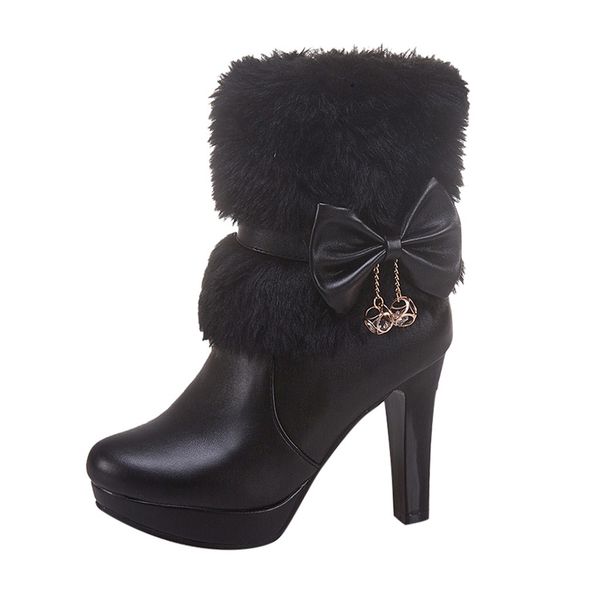 

2020 women's boots side zip ankle bare boots high-heeled platform sweet european square high heel buckle short tube booties, Black