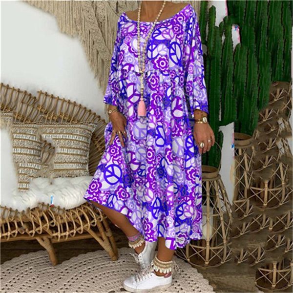 

summer womens designer casual dresses floral printed long sleeve scoop neck dresses plus size females clothing, Black;gray