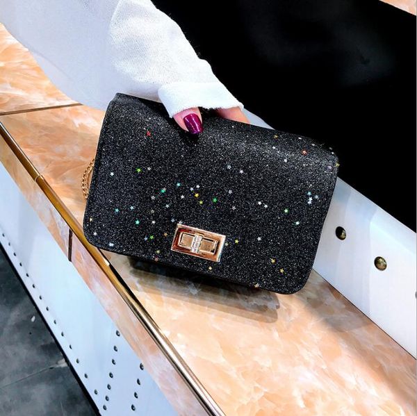 

2019 New metal lock buckle single shoulder bag female fashion horizontal square PU bag pure color polyester girl small pack