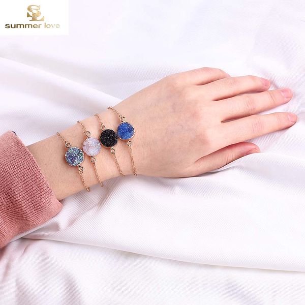 

adjustable size nature resin durzy charm pendant brcelet for women 5 color pickable chain bracelet fashion jewelry, Black