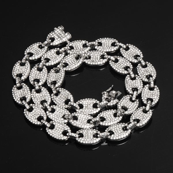 

hip hop 1kit bling multicolor coffee bean iced out cz pig nose rhinestone шарма цепь ожерелье link браслет для мужчин ювелирных изделий, Silver