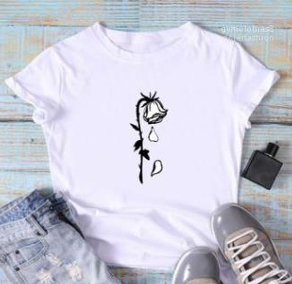 

short sleeved designer 19ss women tshirts summer rose printed stylish, White