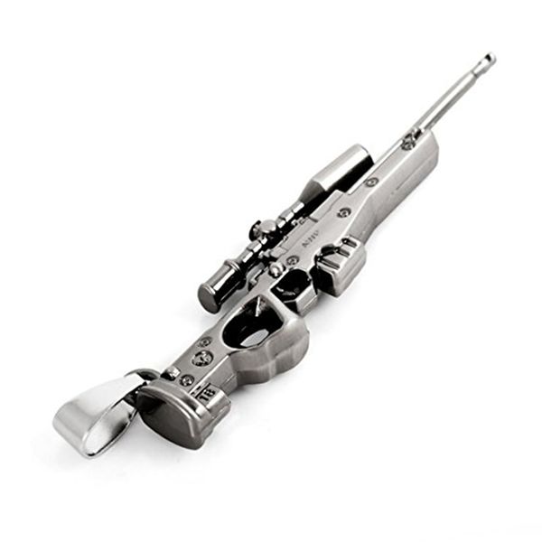 

metal alloy alloy pendant necklace gray gun rifle army-tribal mens, with 60cm chain, Silver