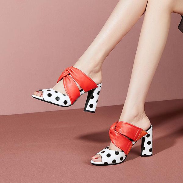 

slippers sheepskin women summer dress shoes genuine leather design peep toe fashion 9cm square heels sandals l020, Black