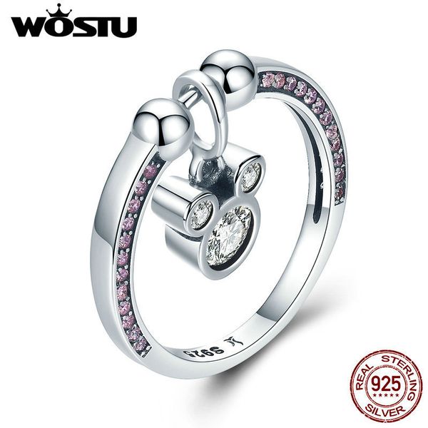 

wostu real 925 sterling silver cute dazzling mouse finger ring & pendant for women s925 luxury cartoon jewelry cqr127 c19041601, Slivery;golden