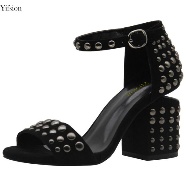 

rontic women sandals buckle strap square high heels sandals charm open toe black prom shoes women us plus size 4-.5
