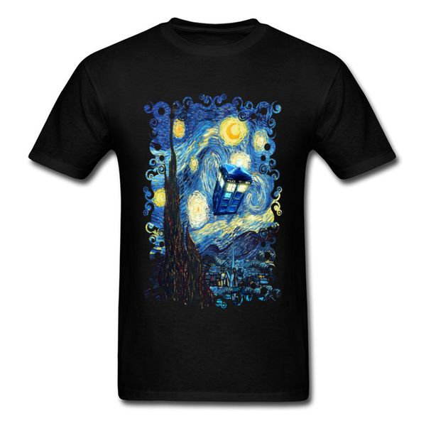 

hip hop t-shirt men art designer tshirt doctor who tardis print male clothing dropshipping blue phone box starry night tees, White;black