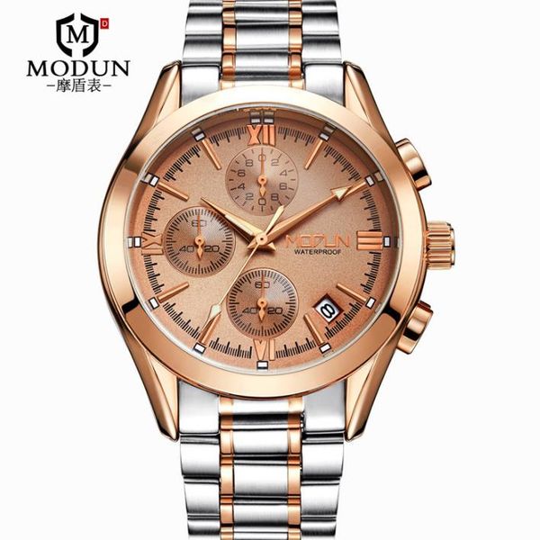 

men's wristwatch fine stainless steel three eyes mechanical students watch waterproof calendar mohdne montre femme, Slivery;brown