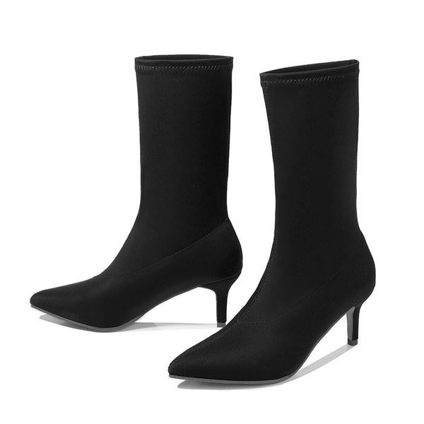 

2020 women's new pointed high-heeled martin boots fashion large size tube boots wholesale boot shoes sneakers, Black