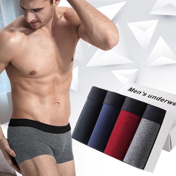 

4pcs/lot men's underwear cotton boxers man breathable panties solid shorts brand underpants