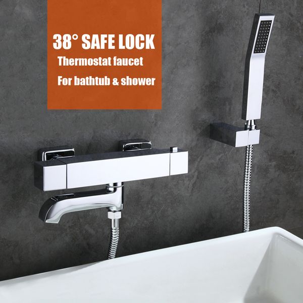 

thermostatic control bathtub faucet brass material chrome plated hand shower bathroom wall mounted shower faucet