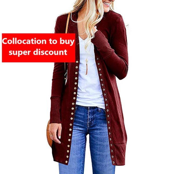 

the new 2019 ms autumn render joker cardigan long-sleeved jacket unlined upper garment of rivet fashion, Black;brown