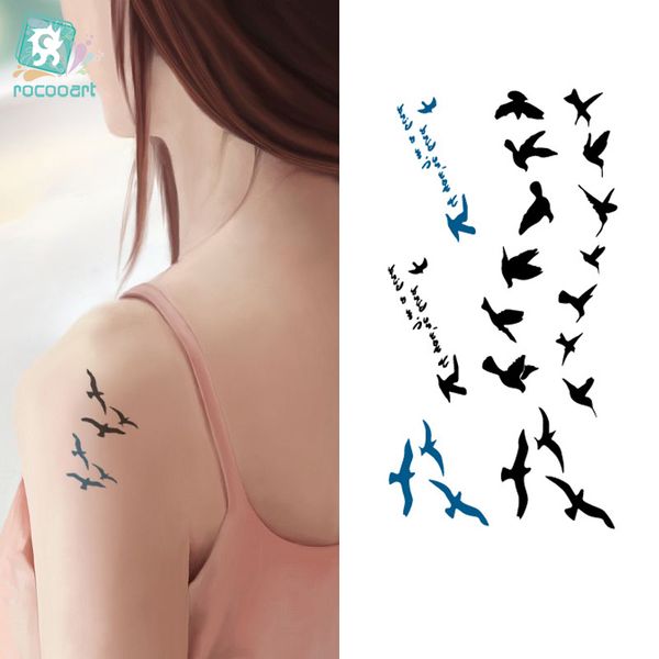 Acheter Rocooart Hc1179 Femmes Doigt Poignet Flash Autocollants De Tatouage Liberty Petits Oiseaux Mouche Transfert Deau Autocollant De Tatouage