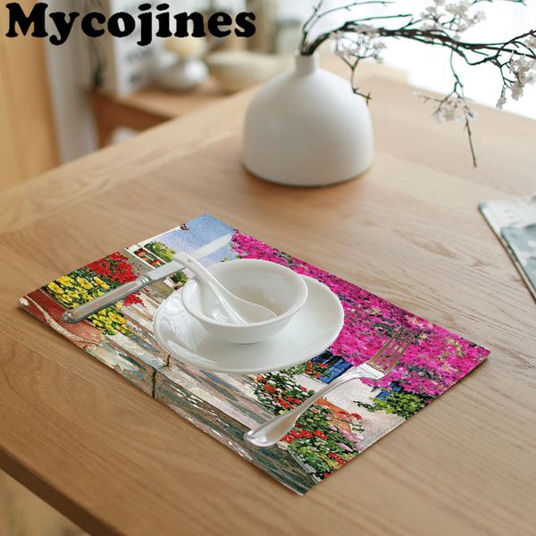 

4pic/set rustic style ethnic42x32cm tablecloth purple lavender letters napkin towel tea coffee table kitchen decoration western table mat
