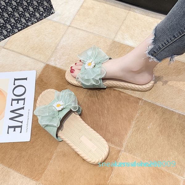 

2020 лето новый роскошный дизайн лук небольшой ромашка прохладной плоские тапочки женщины диких на открытом воздухе досуг фея моды слово сан, Black