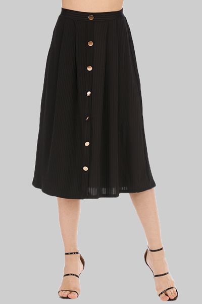 

летние юбки женские 2019 миди длиной до колен корейские элегантные пуговицы с высокой талией женские плиссированные школьные юбки bd4707, Black