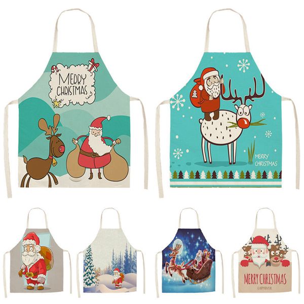 

1pcs santa claus christmas apron for woman pinafore cotton linen aprons 53*65cm bib for kitchen cooking baking accessory cm1010