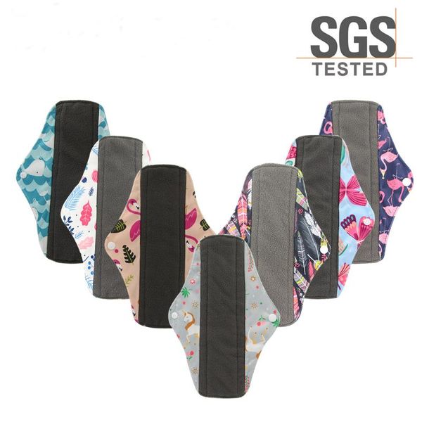 

wholesale females absorbent sanitary pads serviette hygiene lavable cloth pads women panty liners bamboo charcoal menstrual