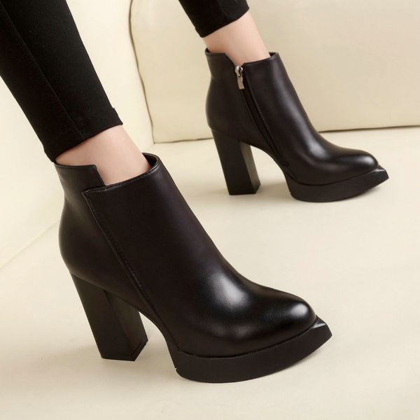 

nice new women ankle rain boots autumn oxford plain shoes woman dress zipper shoe formal high heels lady black footwear