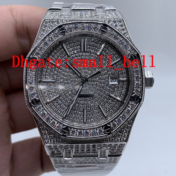 

factory direct new product 15400st full ice stainless steel men's watch imported automatic machinery 42mm men's hardcover diamond, Slivery;brown