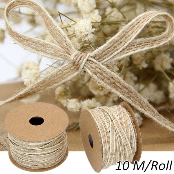 

party decoration 10m/roll width 0.5cm jute burlap rolls hessian ribbon with lace vintage rustic wedding ornament decor