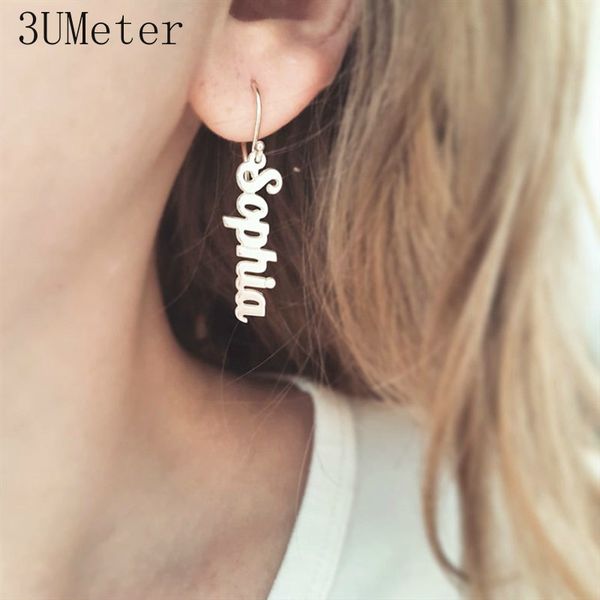 

personalized vertical name earrings dangle name earrings sideway custom stainless steel oorbellen voor vrouwen, Golden;silver