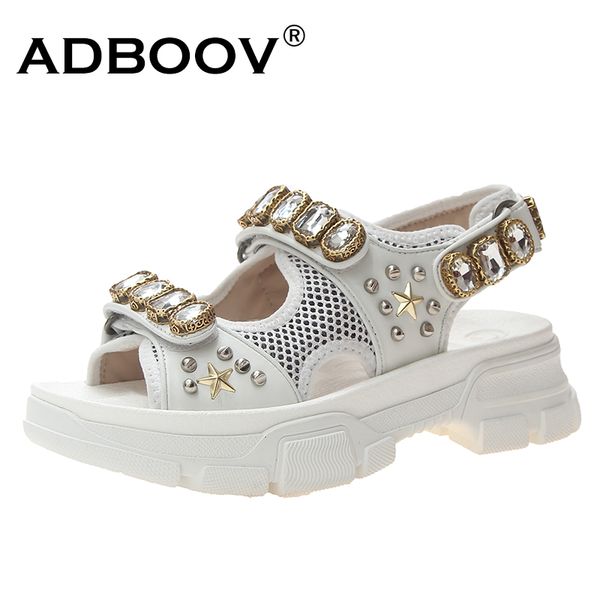 

adboov gemstone sandals women platform summer shoes woman peep toe studded sandals ladies beaded sandalias mujer, Black
