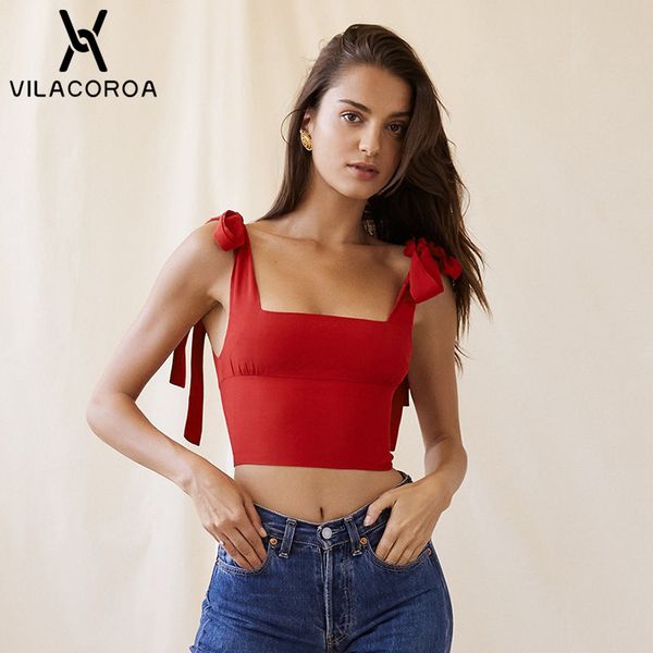 

white women crop red square neck sleeveless bow shoulder strap short women streetwear basic exposed navel tank