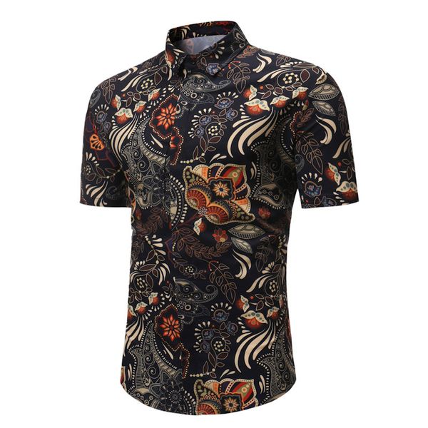 

newly summer men short sleeve shirt floral printed stand collar casual shirts -3xl vk-ing, White;black