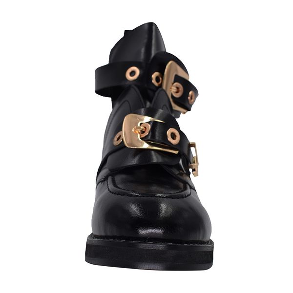 

cuddlyiipanda 2019 british style locomotive metal buckle women motorcycle fashion design ankle boots r06, Black