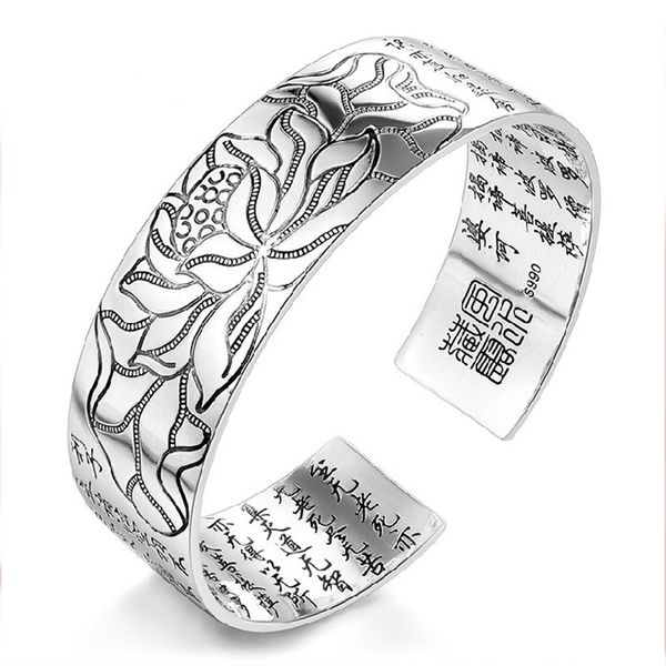 

lotus sutra silver-plated colour bracelet tibetan buddhist scriptures language female wide hand jewelry amulet wholesale bracele, Black