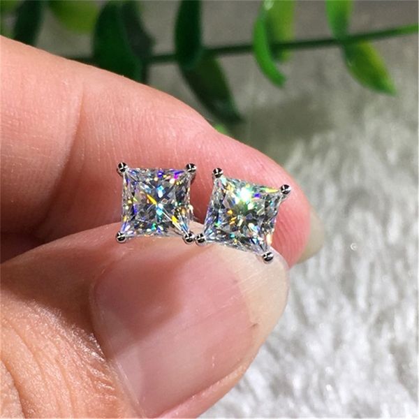 

clear cubic zirconia earrings stud for sensitive ears, square hypoallergenic stud earrings, Golden