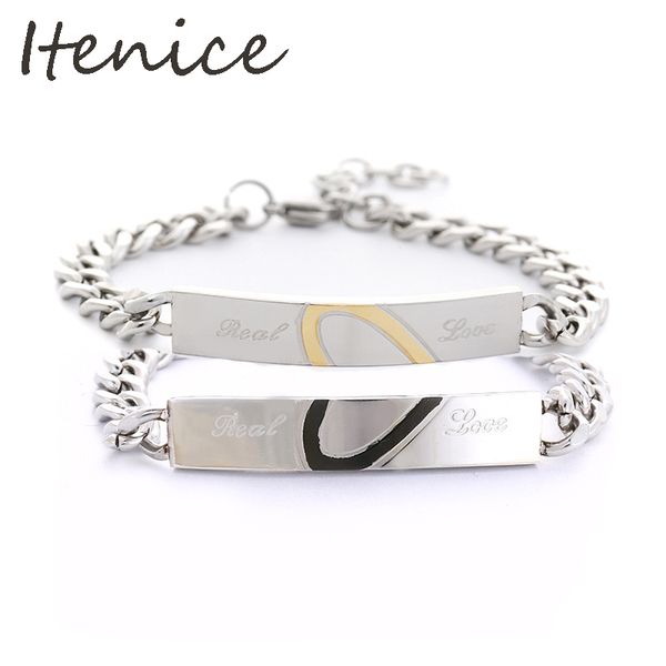 

itenice stainless steel chain bracelets for lover romantic crystal crown bracelet letter heart love bangles accessories hand, Golden;silver