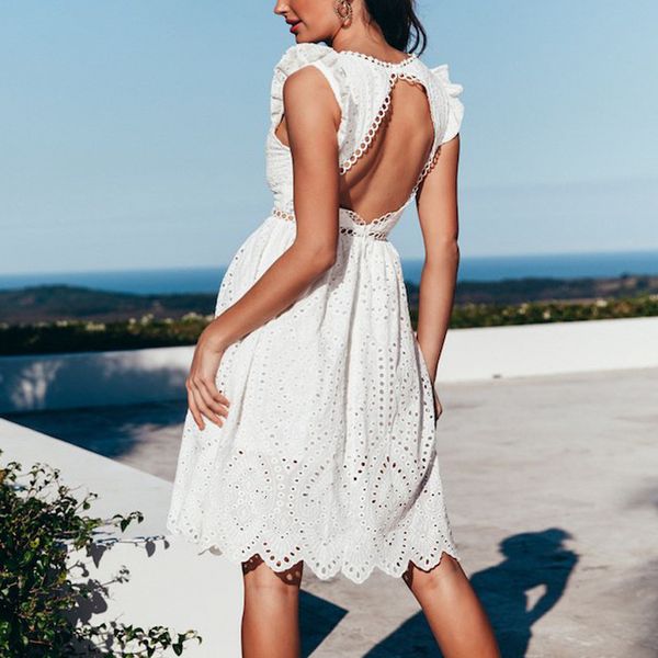 

летние платья женщин конструктора платье sexy backless белых женщин платья лета v шеи вышивки короткое платье elegant рюшами платья партии, Black;gray