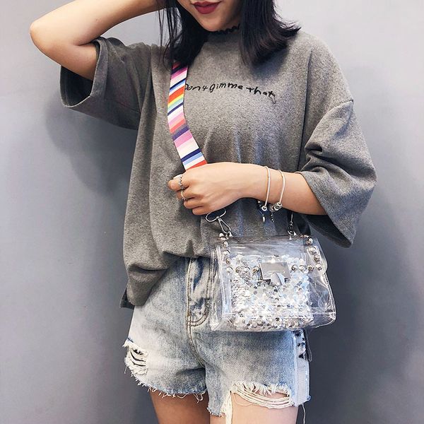 

fashion women transparent jelly shoulder bag ladies colorful strap party evening clutch bags rivet sequins crossbody handbags