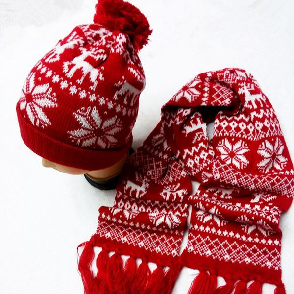 

christmas knit beanie cap elk knit scarf hat sets woman cartoon cute crochet scarves outdoor warm ski hat dhl an2681