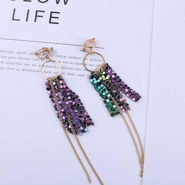 

trendy korea version tassel simulated pearl circle clip on earring dangle cute without pierced for women wedding party ear clip, Silver