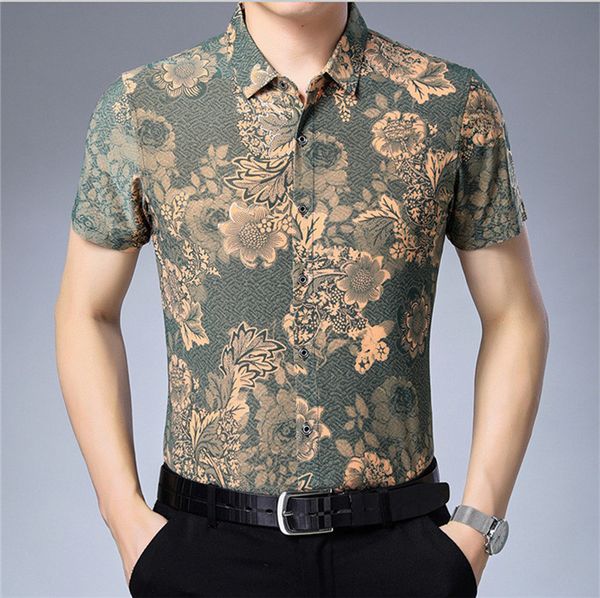 

Mens Summer Designer Flora Print Casual Shirts Turn Down Collar Short Sleeve Business Style Homme Clothing Casual Apparel