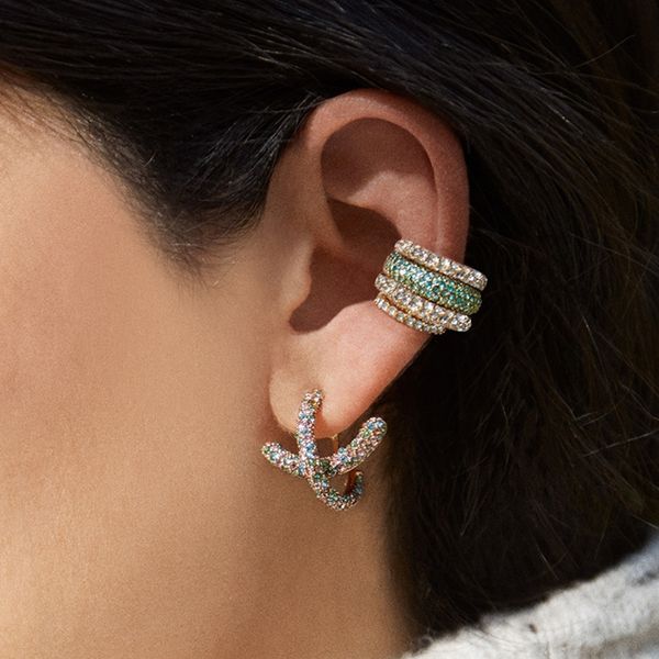 

charm multicolor cz zircon stud earrings for women simple geometric statement circle cross earrings fashion jewelry earcuffs, Golden;silver