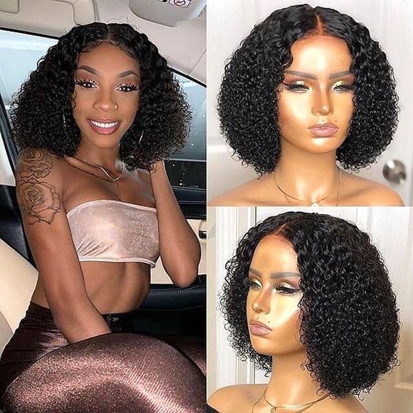

13x6 lace front human hair wig with baby hair water wave 360 frontal curly short bob glueless brazilian for women full lace wigs, Black