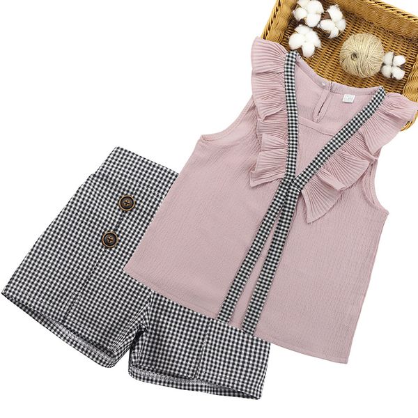 

girls clothing set 2019 summer girls clothes kids vest + plaid shorts 2pcs suits for clothes 6 7 10 11 12 14 years, White