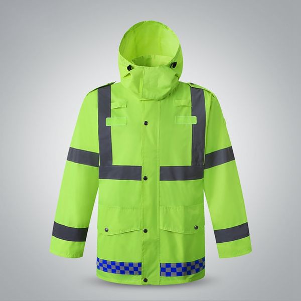

windproof waterproof construction raincoat outwear suit reflective rain suit hooded long sleeve jacket pants kit high visibility, Black;blue