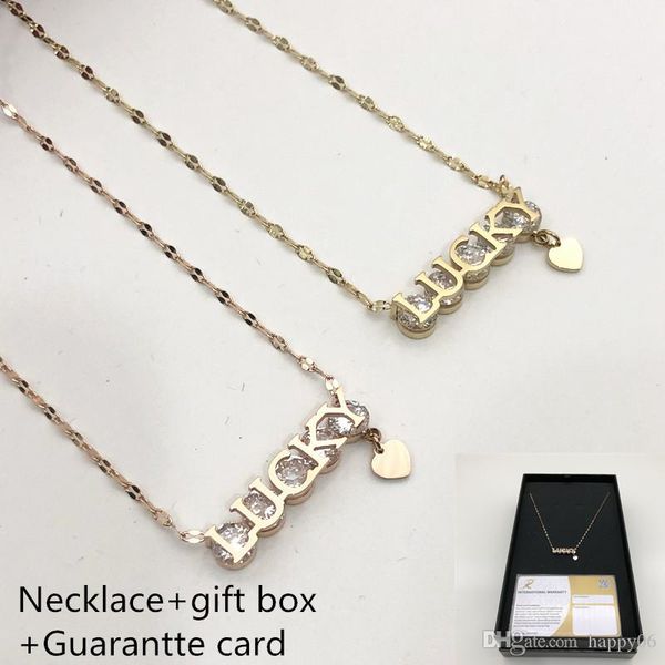 

fashion jewelry designer lucky gold and rose gold necklace and pendant with chain for lover stainless steel jewelry with gift box, Black