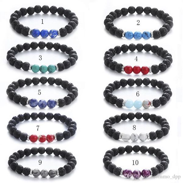 

new arrival natural lava stone bracelets for women men healing emperor turquoise rock beads chains bangle fashion yoga jewelry gift, Black