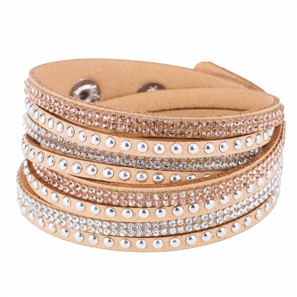 

rhinestone sparkling crystal deluxe brown leather suede adjustable bracelets & bangles new fashion women men button jewelry accessories gift, Golden;silver
