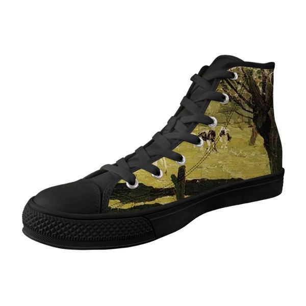 

дышащие мужчины обувь high top black canvas вулканизированной обуви для malehigh качества шнурков кроссовки картины печати пита мондриана