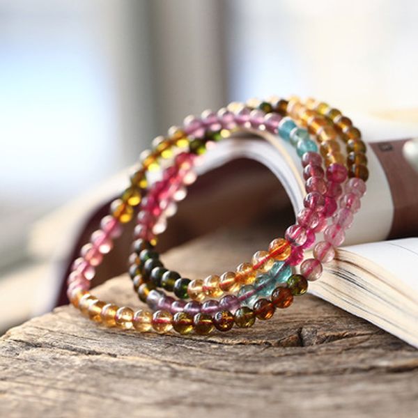 

wholesale natural candy tourmaline bracelet tourmaline 3 circles hand string buddha beads bracelet crystal jewelry, Black