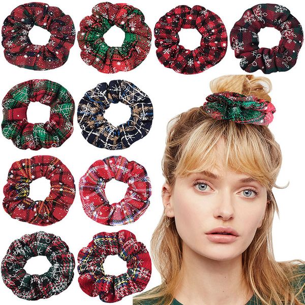 

girls christmas hairbands cartoon printed cloth circle girls cute hair ring headwear girl hairbands christmas gifts 07, Slivery;white