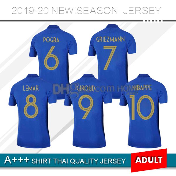 

2019 hort leeve 10 mbappe 100 year occer jer ey 2018 7 griezmann occer hirt 19 20 home blue football uniform ale